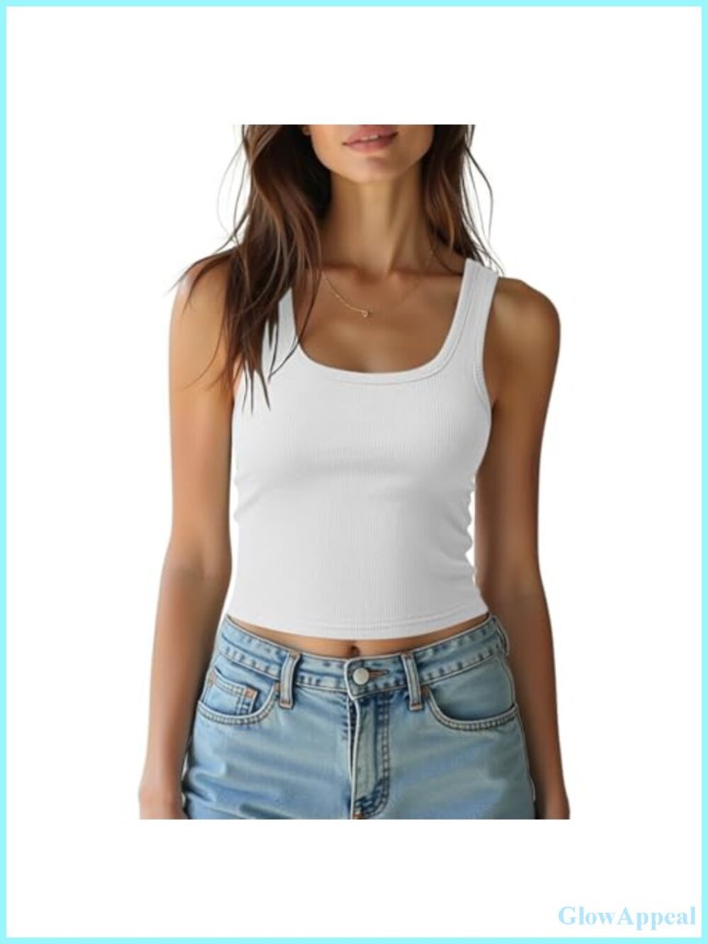 Sleeveless Crop Top Cotton Ribbed Scoop Neck Tank Top Summer Casual